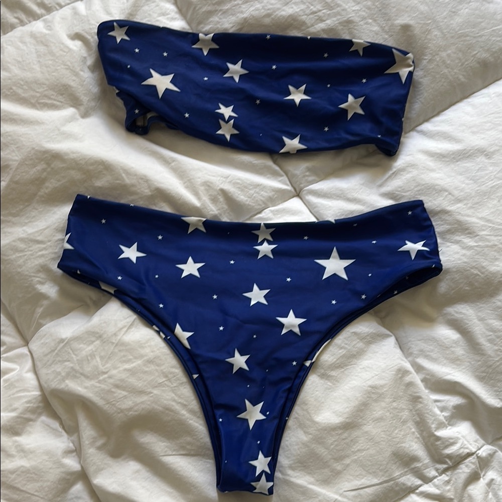 Zaful Blue and White Starry Bikini Swimwear